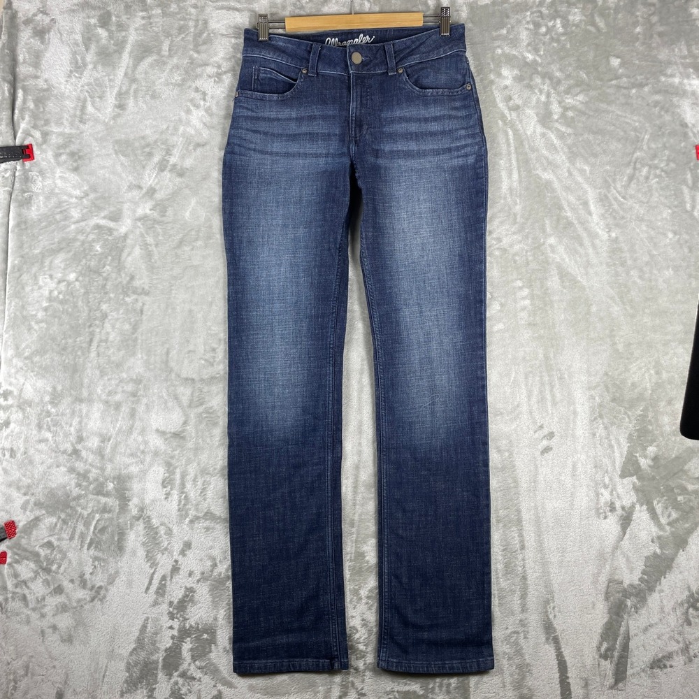 Wrangler Straight Leg Jeans Womens 7 x 34 Blue Mid Rise Stretch Denim Mae Retro